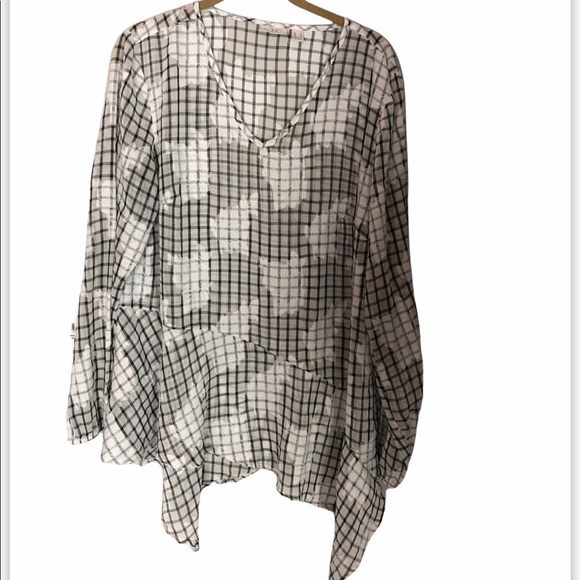 LOGO Plaid Floral Oversized Tunic Blouse Small - Picture 1 of 5
